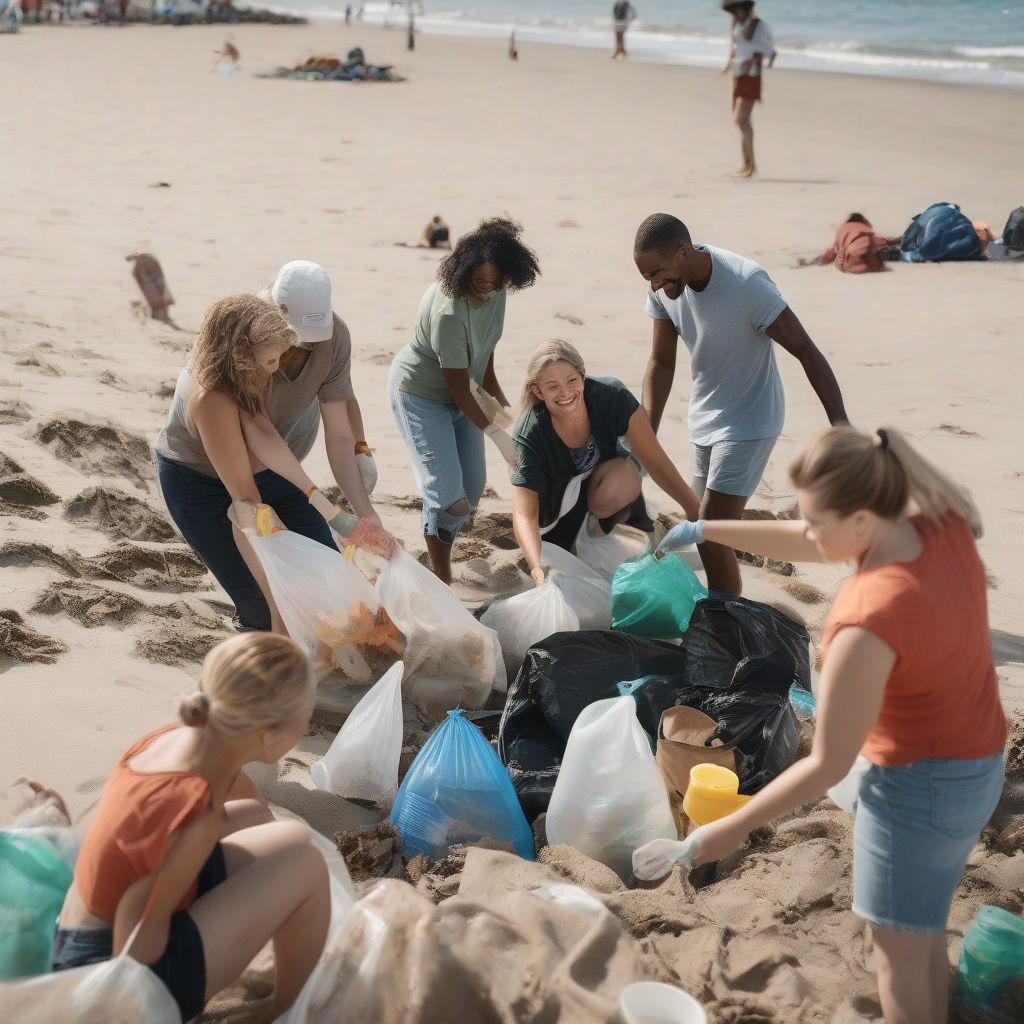 Tourists Volunteering in a Beach Cleanup