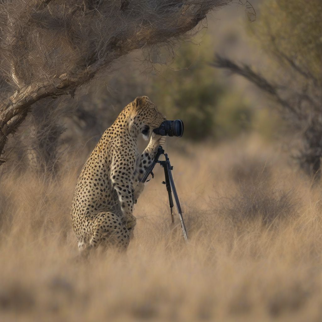 Wildlife Photographer Observing Animals from Afar